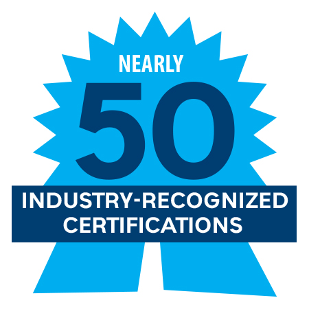 nearly 50 industry-recognized certifications