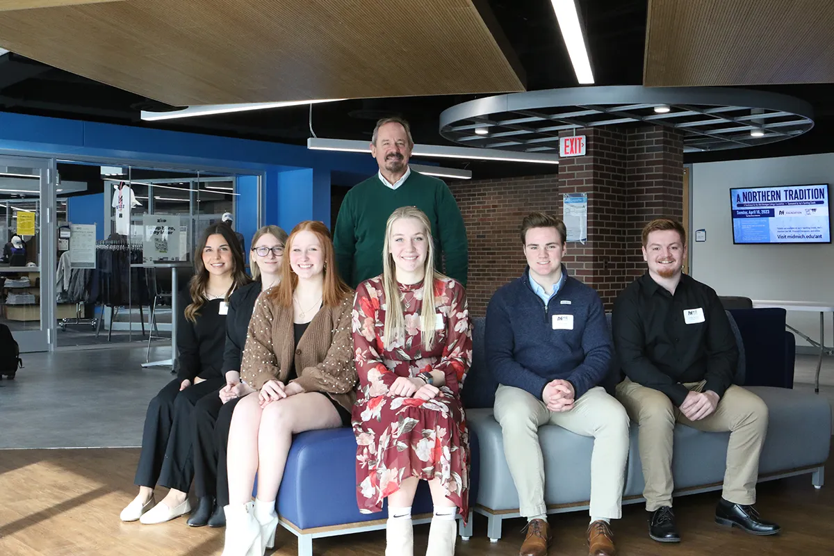 2023 Laker Distinction Scholarship Recipients pictured with Mid Michigan College President Tim Hood.