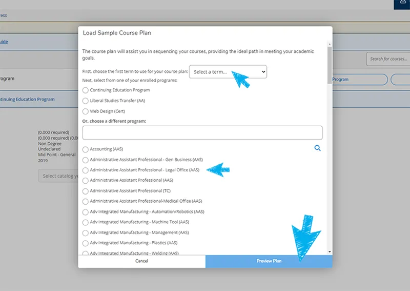 select the term program preview plan