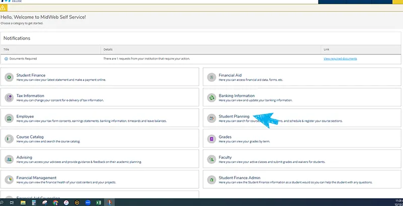 student planning screen