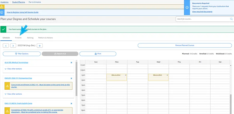 view plan via timeline