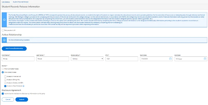 ferpa release screen
